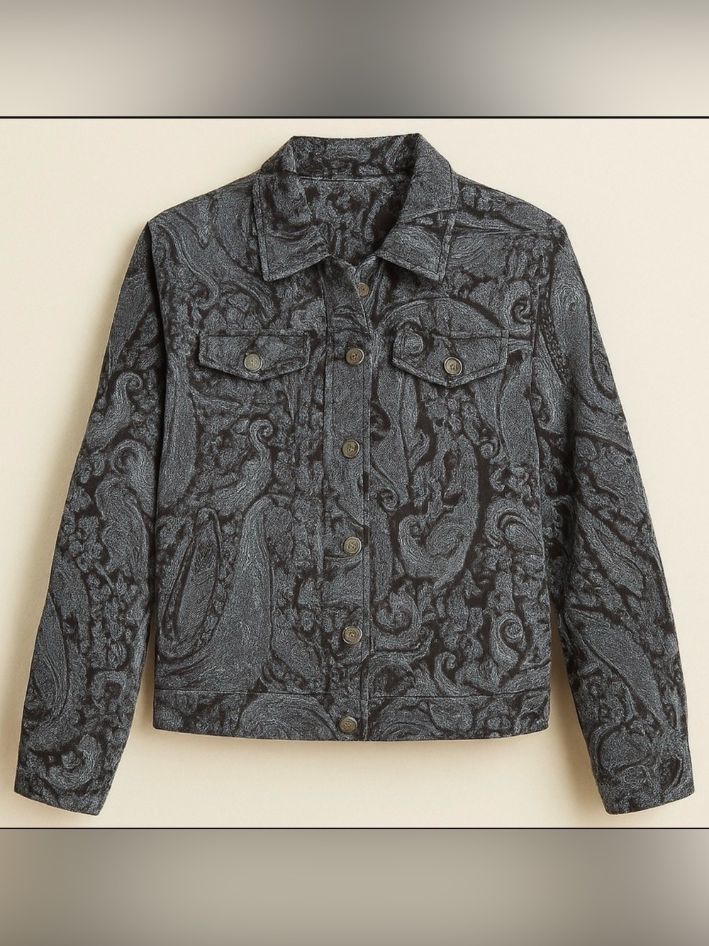 Blue Paisley Denim Jacket Statement Career | Christopher & Banks EUC L #2422